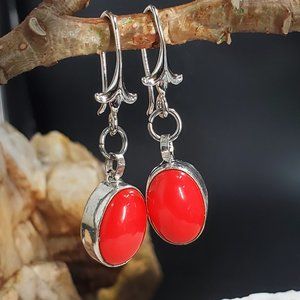 Handmade Jewelry - #GIFT Natural Red Stone Petite Silver Earrings Handmade Jewelry - #GIFT Natural Red Stone Petite Silver Earrings